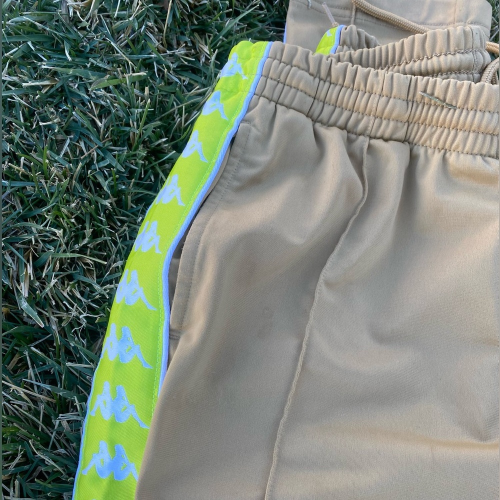 Kappa Banda RARE Drawstring Pocket Tan Neon Sweats Trackpants Joggers Sweatpants - Picture 8 of 10